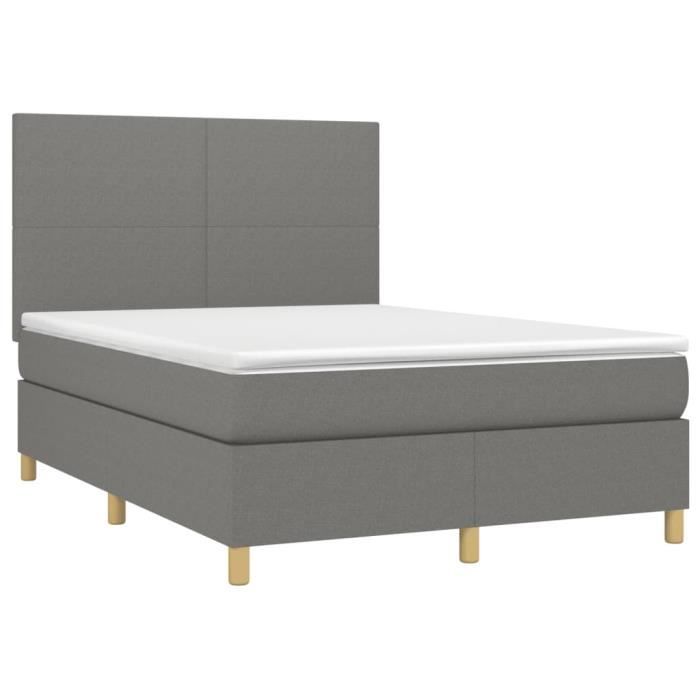 3142178 vidaXL Lit à sommier tapissier avec matelas Gris foncé 140x200cm Tissu