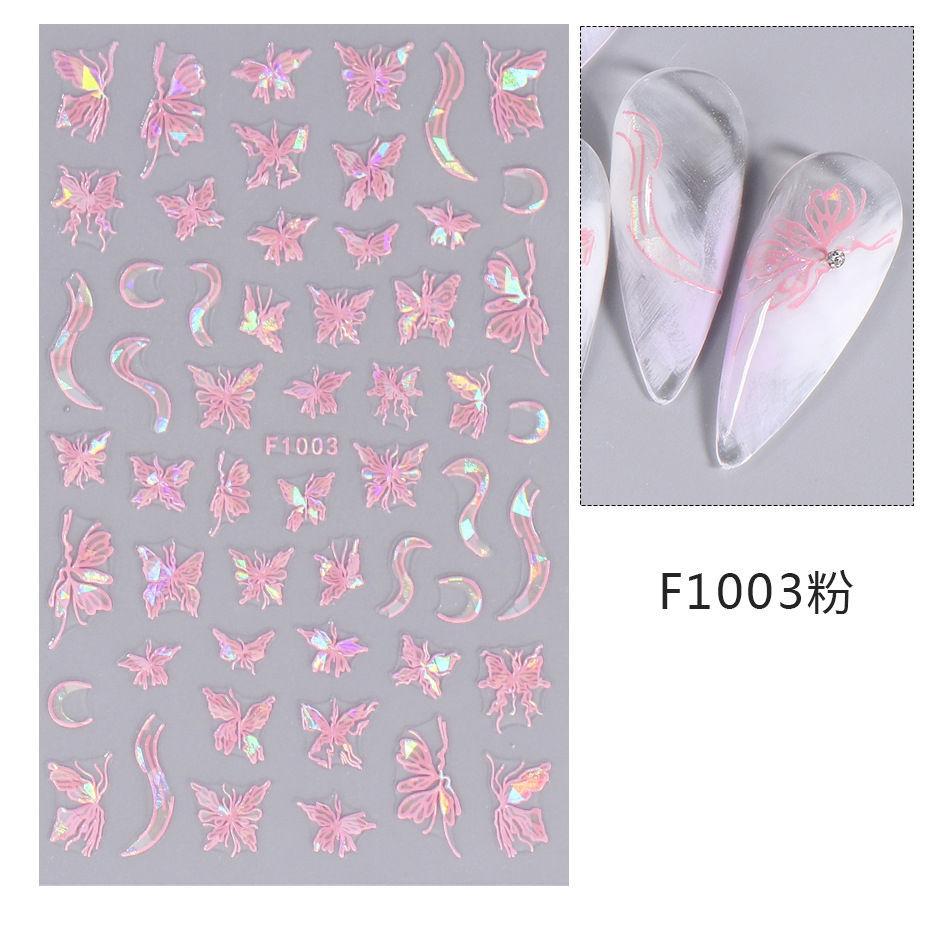 1PCS Black White Butterfly Laser Nail Stickers Nail Art Decoration Abstract Lines Bronzing Flowers Stickers For Nails