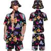 Men's Hawaii Print Beach Shirt Shorts Hat 3-Piece Set Summer Vacation Set Breathable Quick-Dry Essential Outdoor