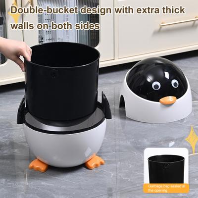Lixeira em Forma de Pinguim Design de Balde Duplo Tampa Selada Lixeira com Sacos Escondidos Impermeável Bloqueio de Odor Lixeira Contêiner de Lixo