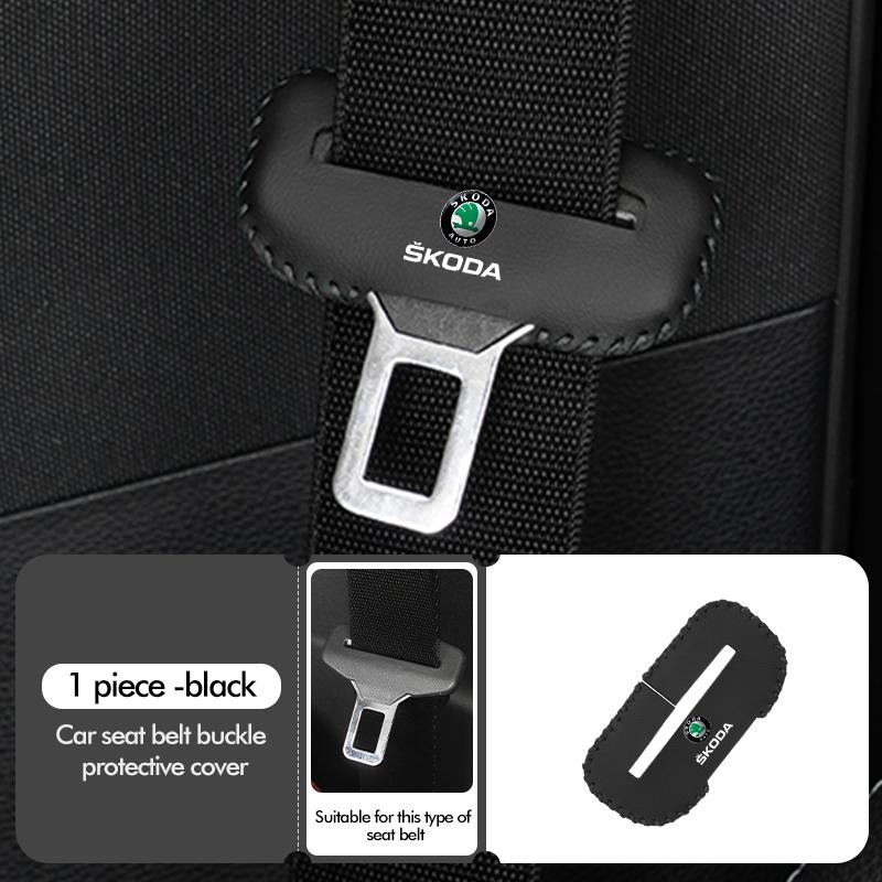 cqmes7 For Skoda PU Leather Car Seat Belt Buckle Clip Cover Protector Anti-Scratch Case Kodiaq Fabia Kamiq Karoq Octavia 2 3 Rapid