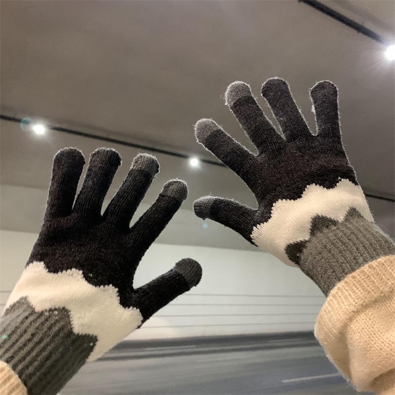 

Корейские милые зимние перчатки без пальцев: Флисовая подкладка, Защита от холода, Сенсорный экран, Унисекс для езды на велосипеде и верховой езды. чёрный