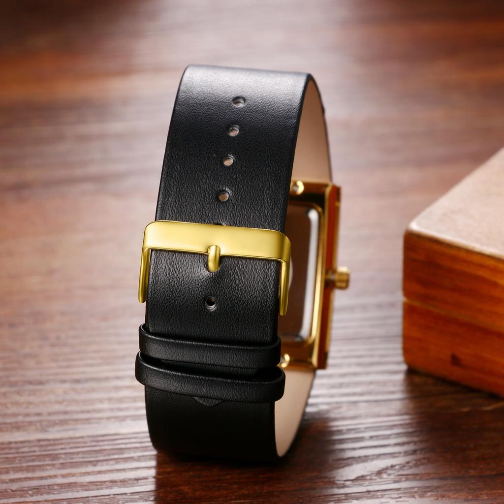 Square Watch with Genuine Leather 3ATM Water Analog Japanese Quartz Stylish Accessory Perfect for or As a Boyfriend Gift Men's Strap, Resistance