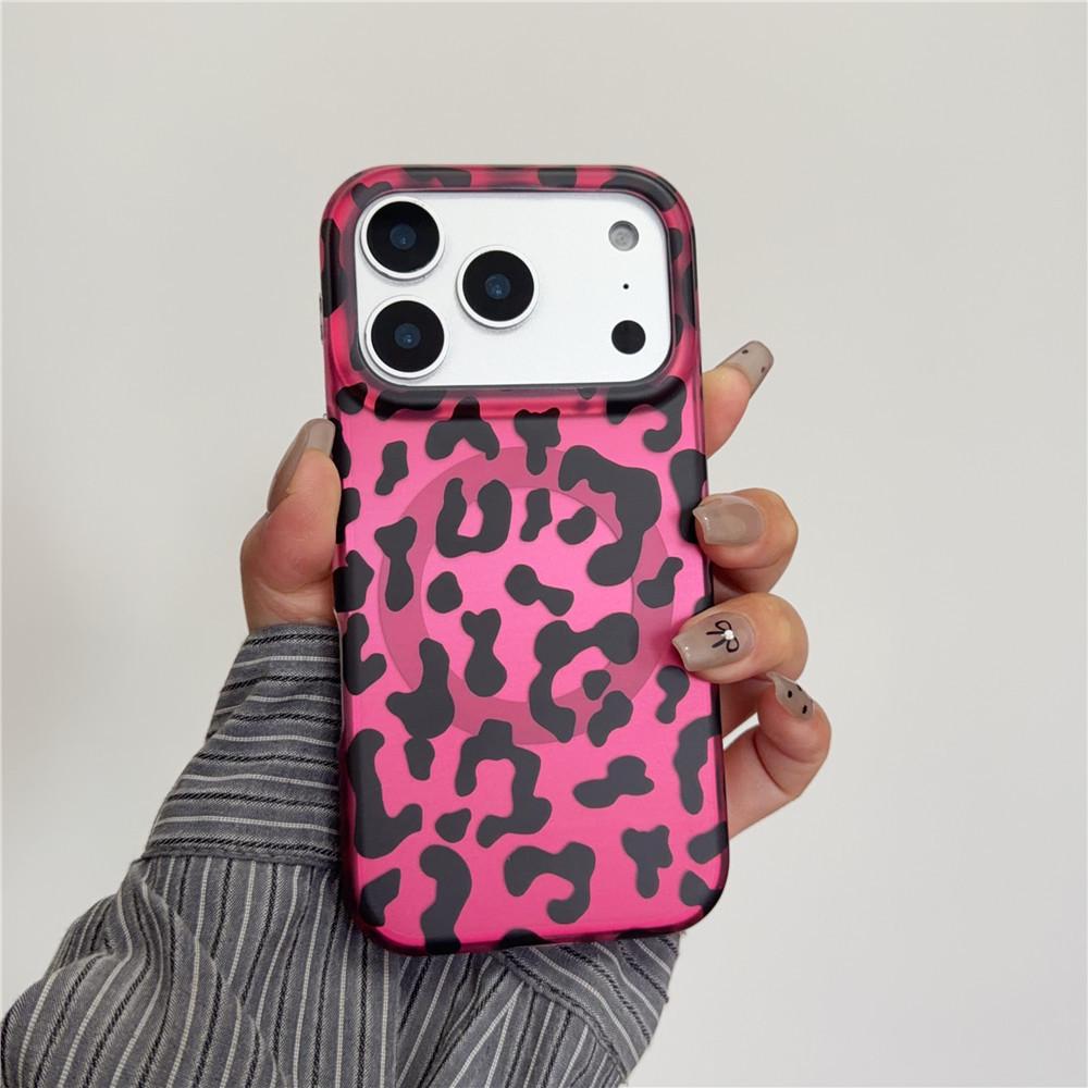 Spicy Girl Leopard Print Magnetic Stand Case for Apple: Drop-proof, Matte Finish, Fits 16 Pro Max, 14 Pro, 13, 17 Pro
