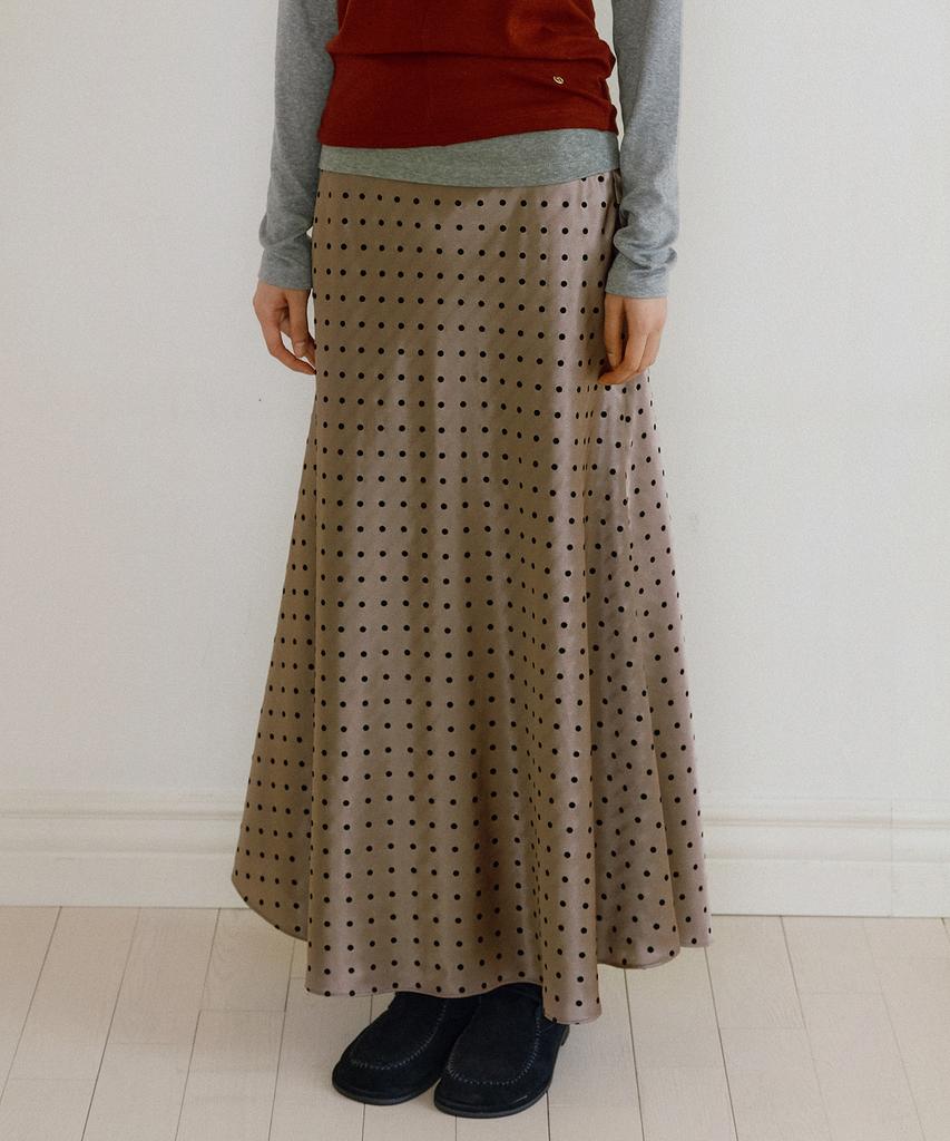 LUCIR ZU Satin Full Length Flare Skirt (Brown)