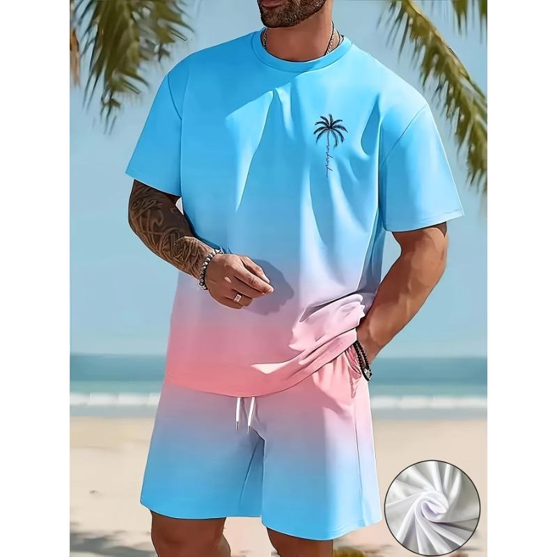 Men's Fashionable Two-piece Round Neck Short-sleeved Shorts Set, Summer Casual and Comfortable Sportswear for Men