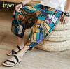 Cotton And Linen Pants Summer Beach Cropped Pants Men's Loose Large Size Bloomers Ethnic Floral Pants