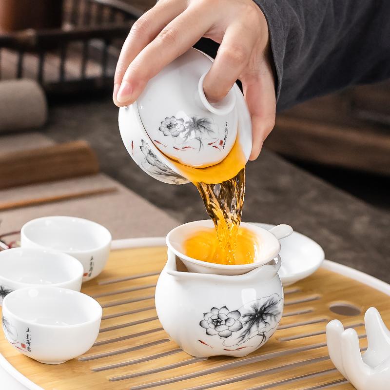 Kung Fu Tea Set Home Simple Living Room Set of Ceramic Covered Bowl Tea Cup Tray Water Storage Tea Tray Diamine Plate