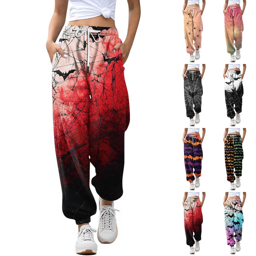 Women's Casual Fashion Halloween Printed Leisure Pants Sweatpants Trousers Drawstring Elastic Waist Drawstring Drawstring Pants