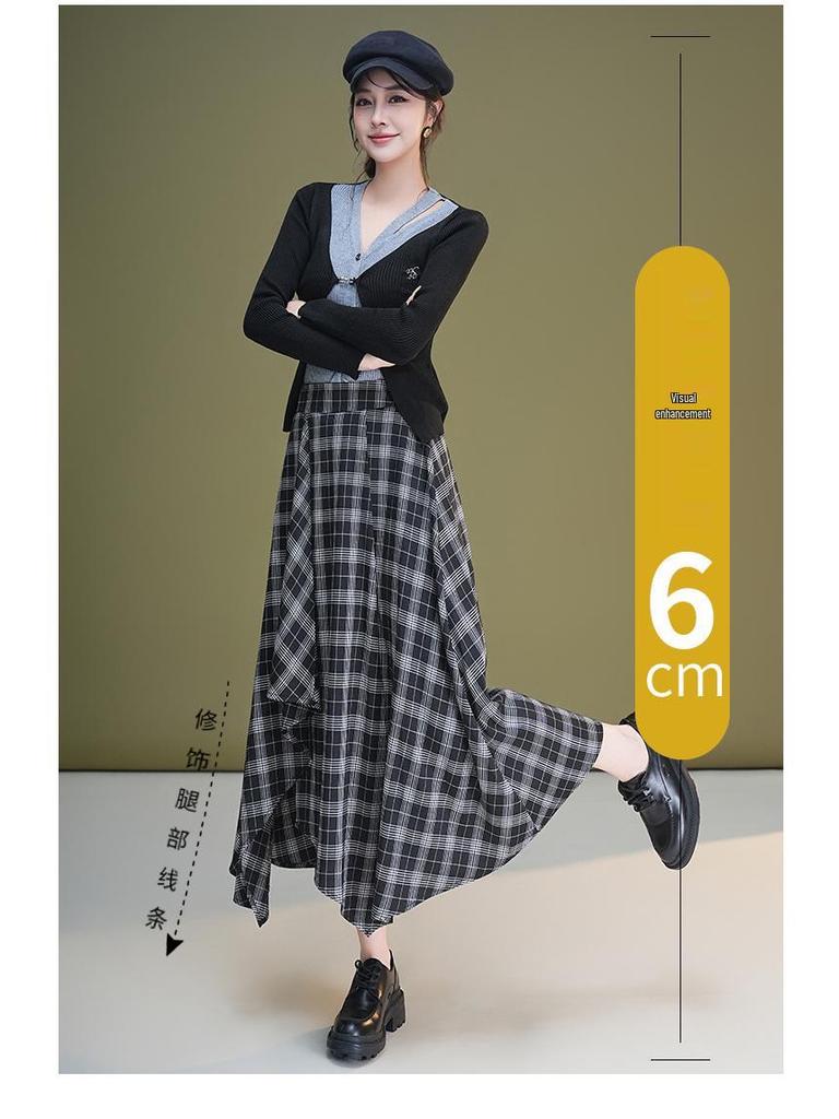 Autumn 2025 High-Waisted Irregular Black & White Plaid Skirt for Women