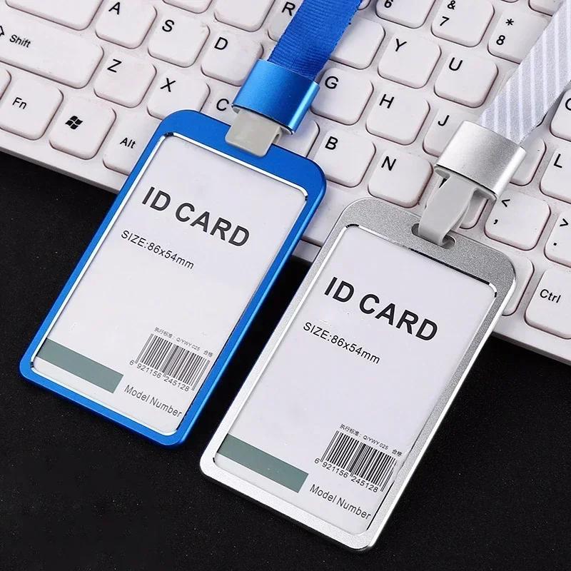 Gold Silver Card Cover Women Aluminum Alloy Work Name Card Holders Case Business Work Card ID Badge Lanyard Holder Metal Bags