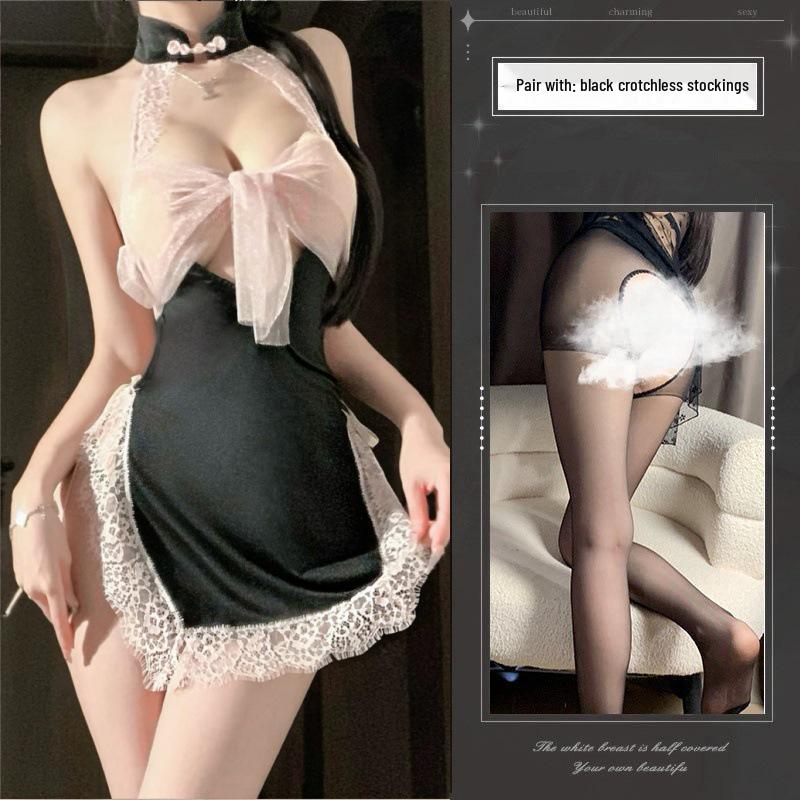 Rochie Mini Sexy Sheer Cheongsam cu Gât Halter Bodycon și Spate Decoltat cu Decupaj