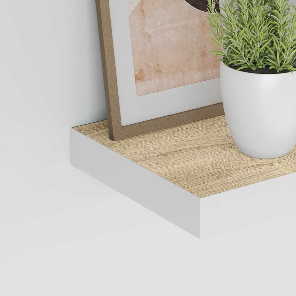 Vidaxl Wall Shelves, 2 Pcs, Oak Color and White, 50X23X3.8 Cm, Mdf