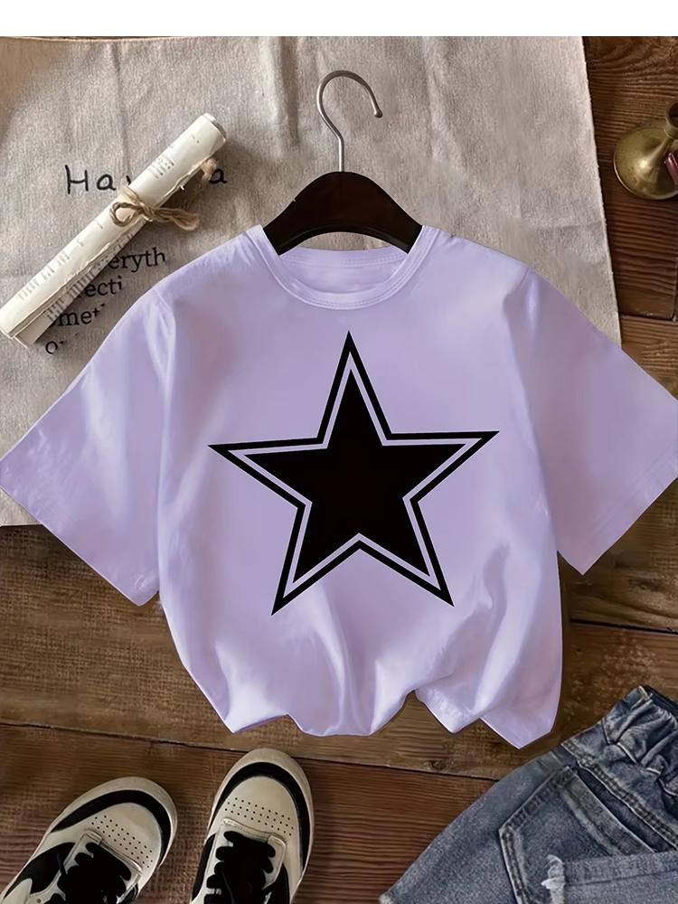 Kids Black Star Graphic TShirt Soft Cotton Minimalist Casual Wear for Boys Girlsdf0105