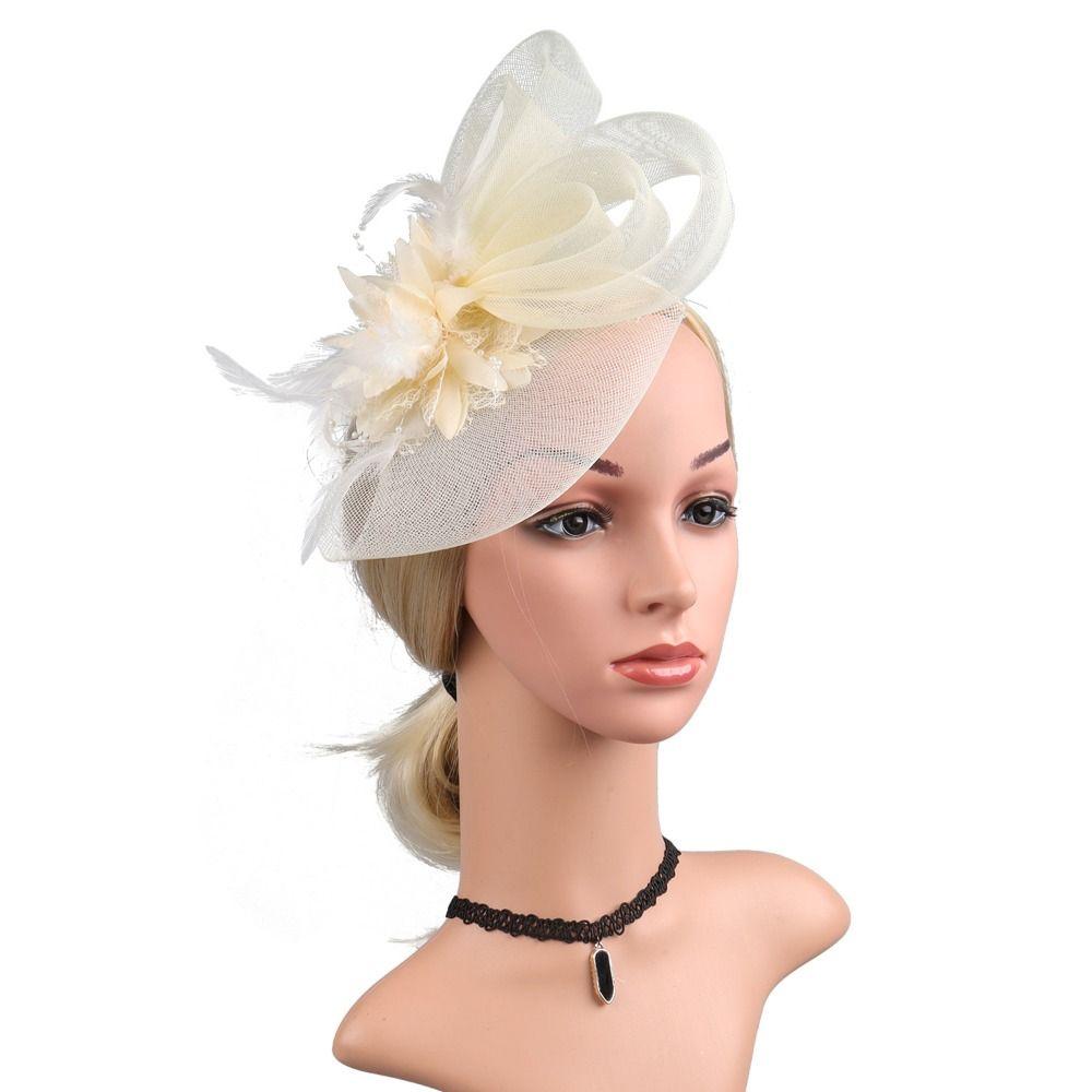 Formal Dress Small Top Hat Headband Luxury British Retro Fascinator Headdress Clear Beads with Ear Clip