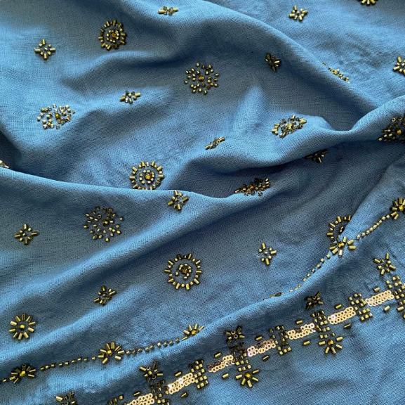 Width of 1.4 Meters Viscose Linen Bead Tube Embroidered Fabric Hand-made DIY Heavy-duty Embroidered Fabric for Clothing