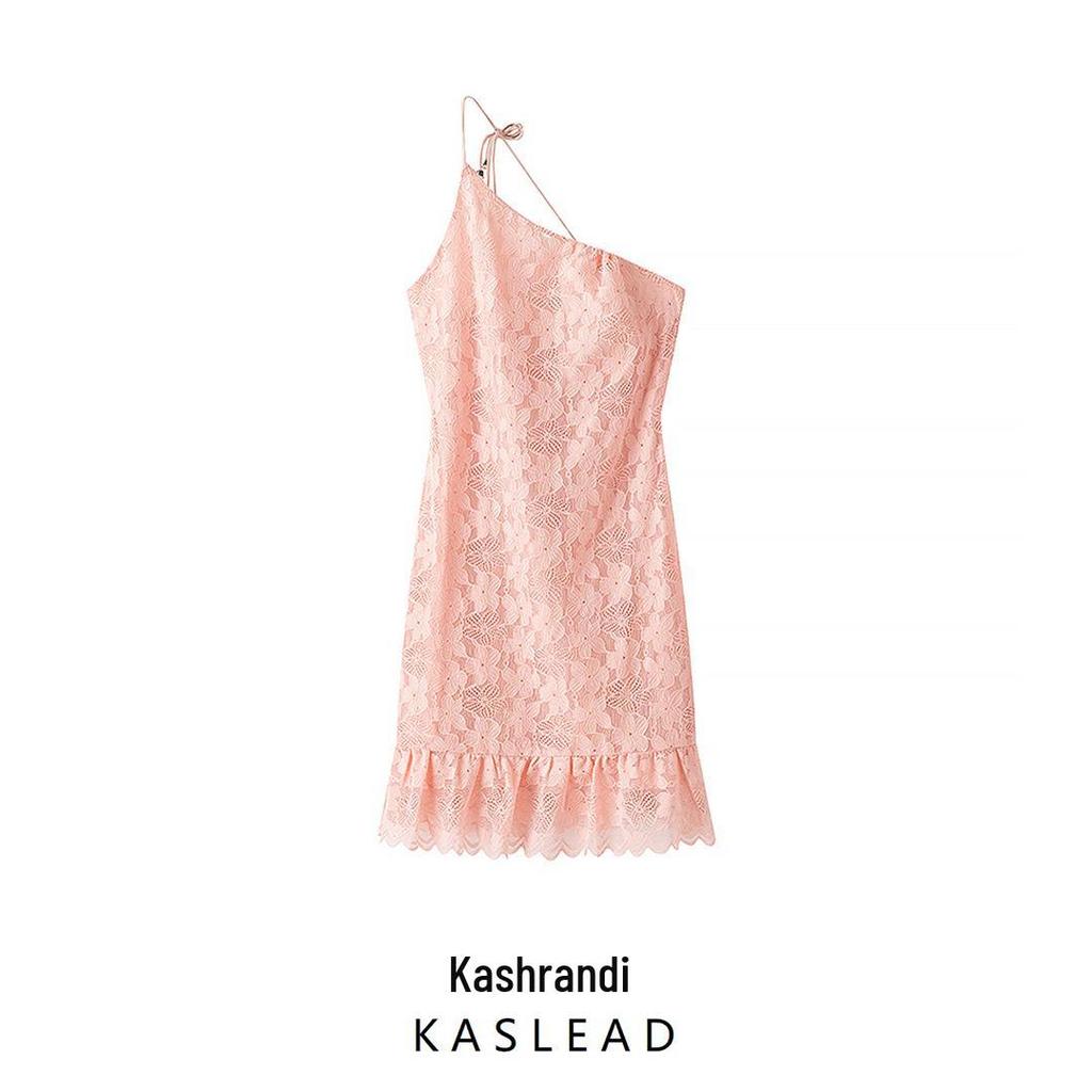 Spring 2025 Women's European & American Style One-Shoulder Lace Print Dress