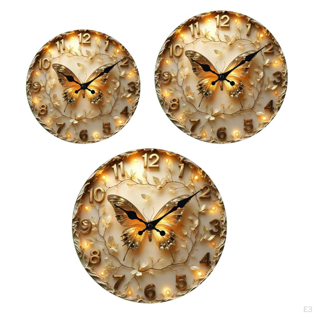 Wall Clock Artistic 2D Modern Round for Living Room Bedroom Non Ticking Analog Decorative Butterfly