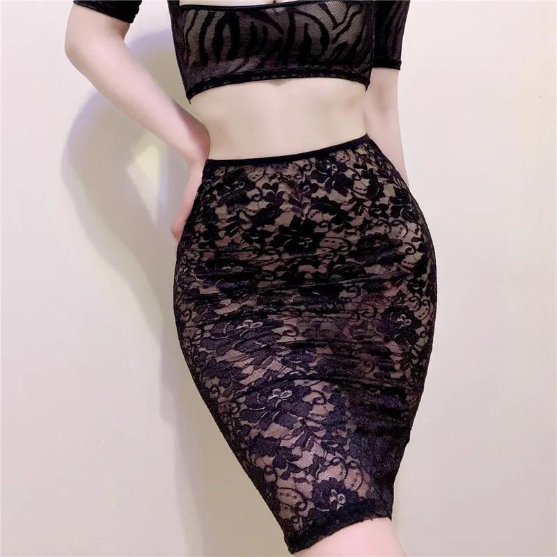 High Waist Lace Package Hip Skirts Sexy Women Sheer Mini Micro Above Knee Skirts Club See Through One Step Skirts Woman Clothing