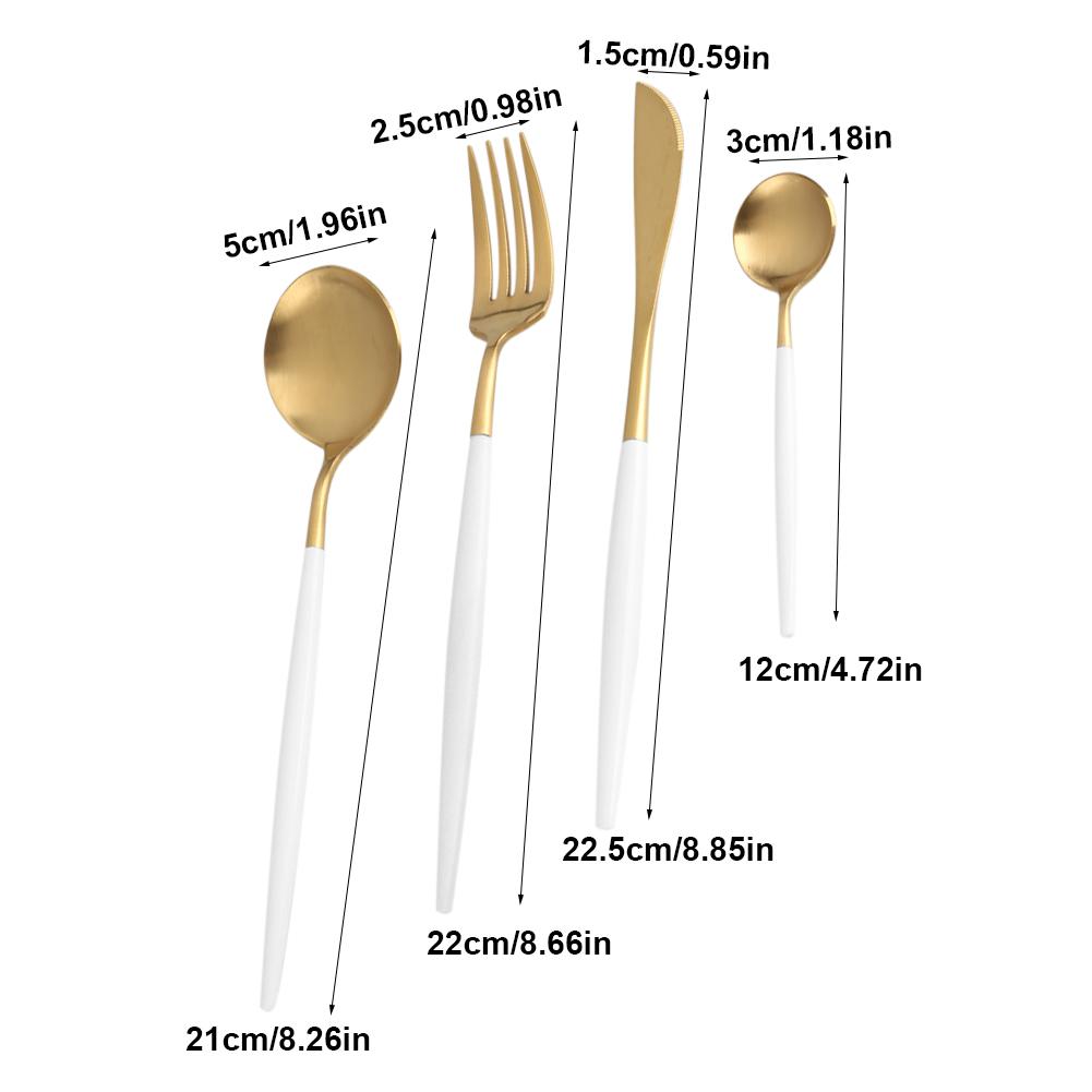 4-teiliges Set Edelstahl farbiges Besteck Löffel Gabel Messer Geschirr Heimgebrauch Weiß Golden