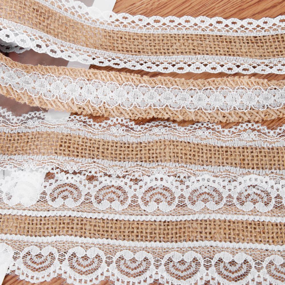 1m/roll Craft Satin Bow Wedding Lace Edge Sisal Trim Jute Burlap Hessian Ribbon