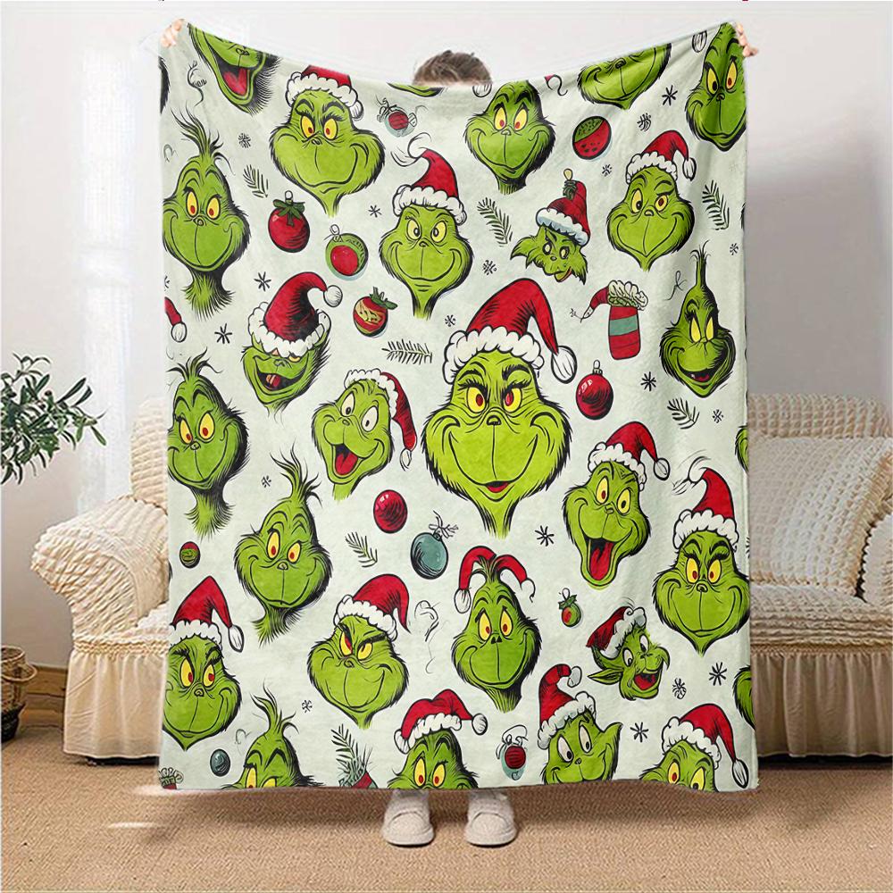 Christmas Grinch Seamless Blanket Soft Throw Blanket For Home Bedroom Bed Sofa Travel Office Solid Christmas Blanket