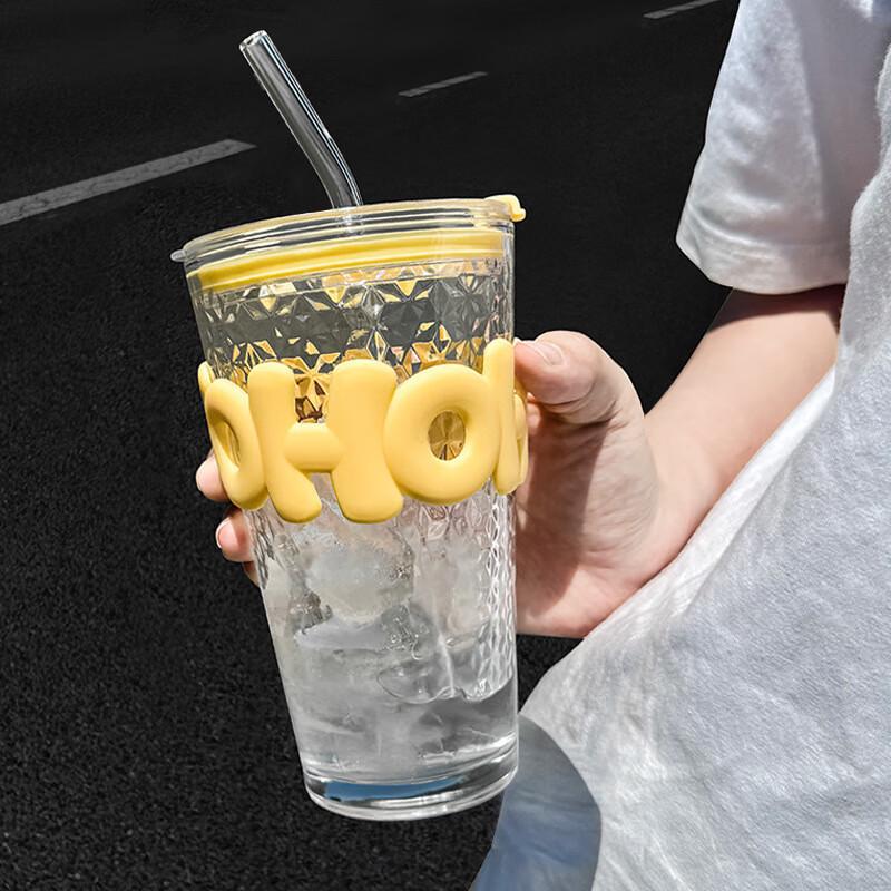 Heat-Resistant Glass Cold Brew & Water Bottle with Straw and Lid