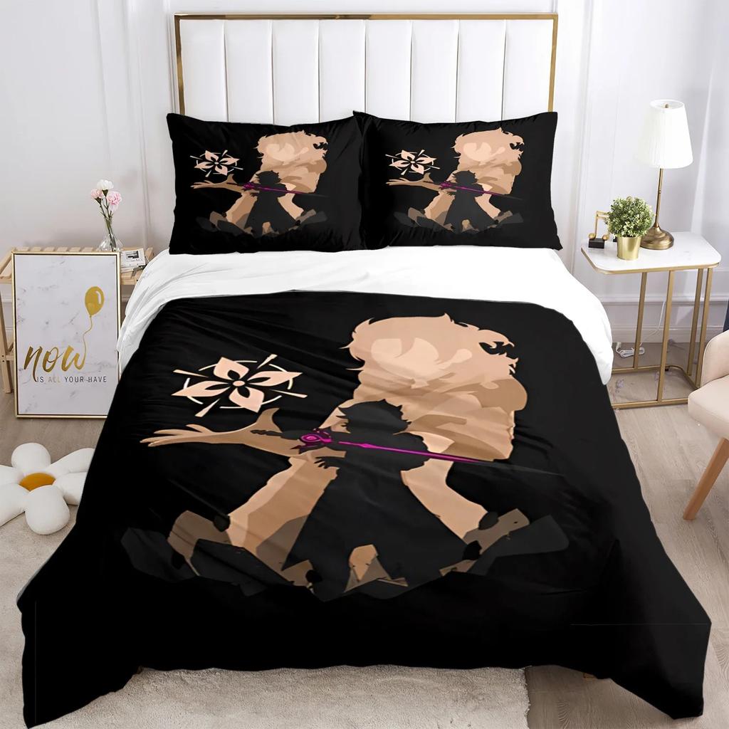 Genshin Impact Print Three Piece Bedding Set Fashion Article Children or Adults for Beds Quilt Covers Pillowcases Bedding Set