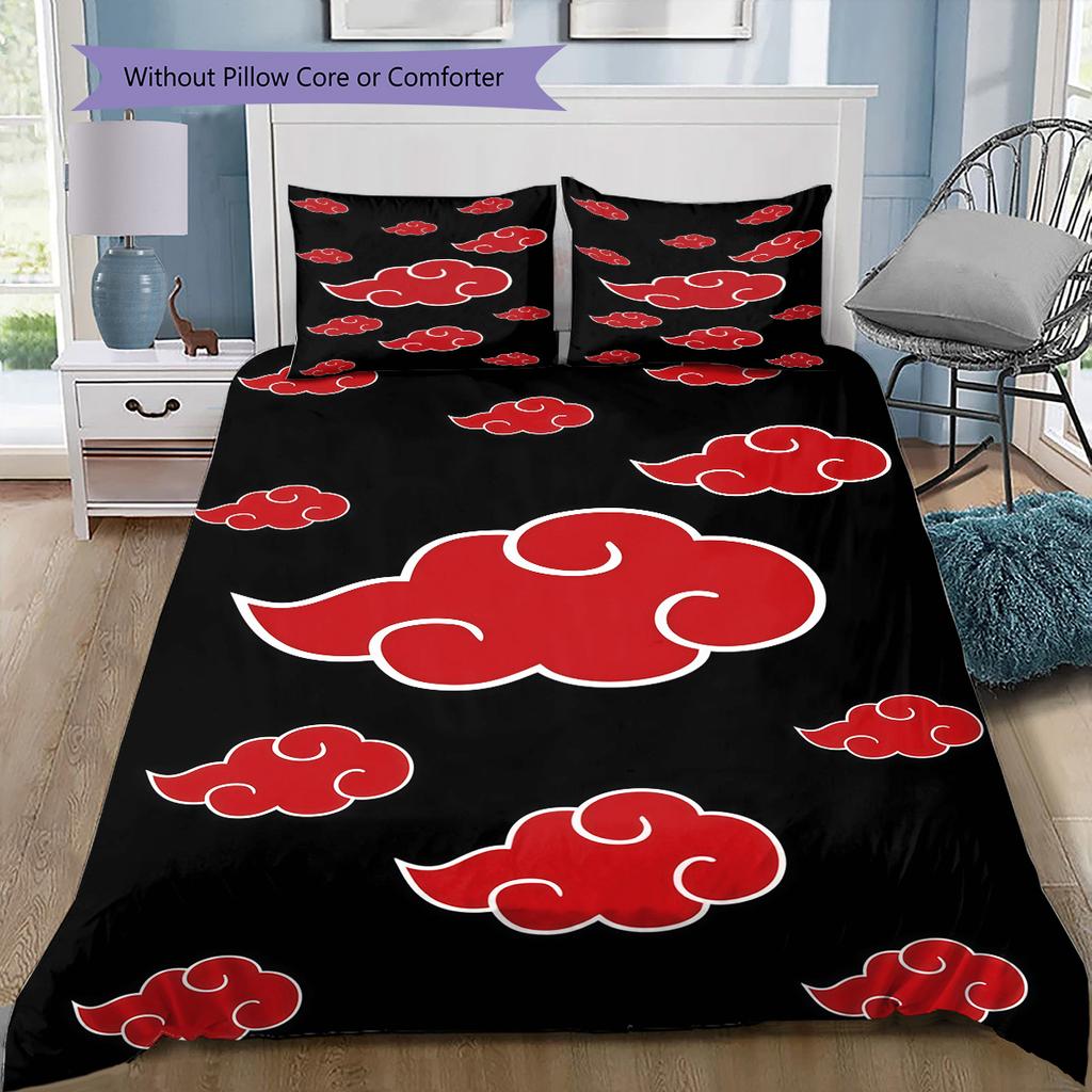 Naruto Pattern Bedding Quilt Set Quilt Cover Pillowcase Home Birthday Gift(1 * Duvet Cover + 2 * Pillowcase, Without Core)