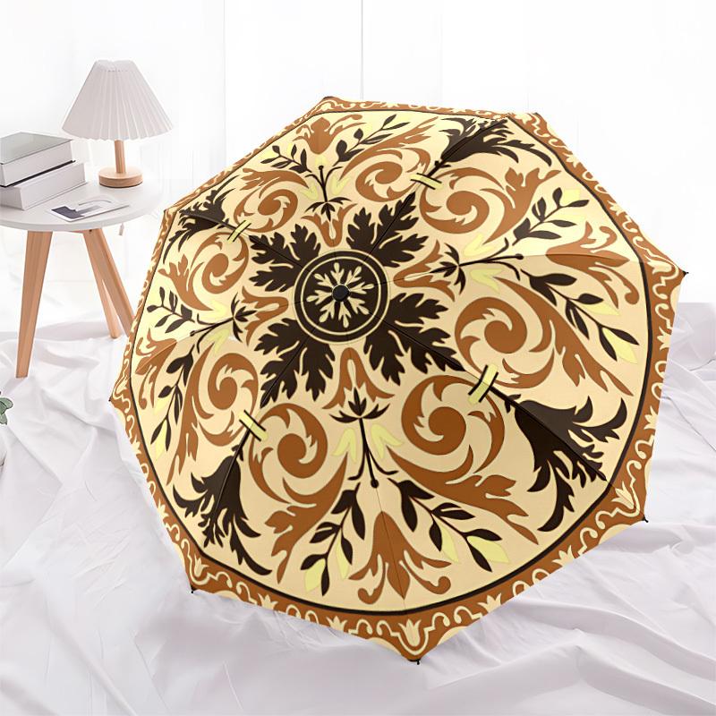 1 Stück Blumiges Mandala Automatischer Faltregenschirm Kompaktes 8-Rippen-Design, Langlebiger Eisenrahmen für Reisen, Outdoor, a0920103