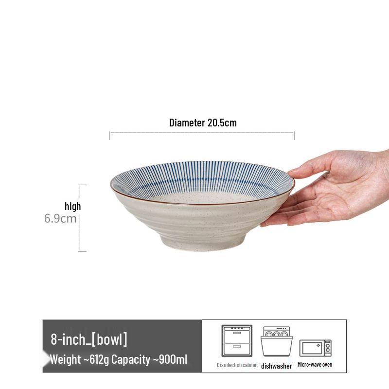 Retro Japanese Bamboo Hat Ceramic Bowl, 7-inch Tableware for Breakfast, Noodles, or Rice.