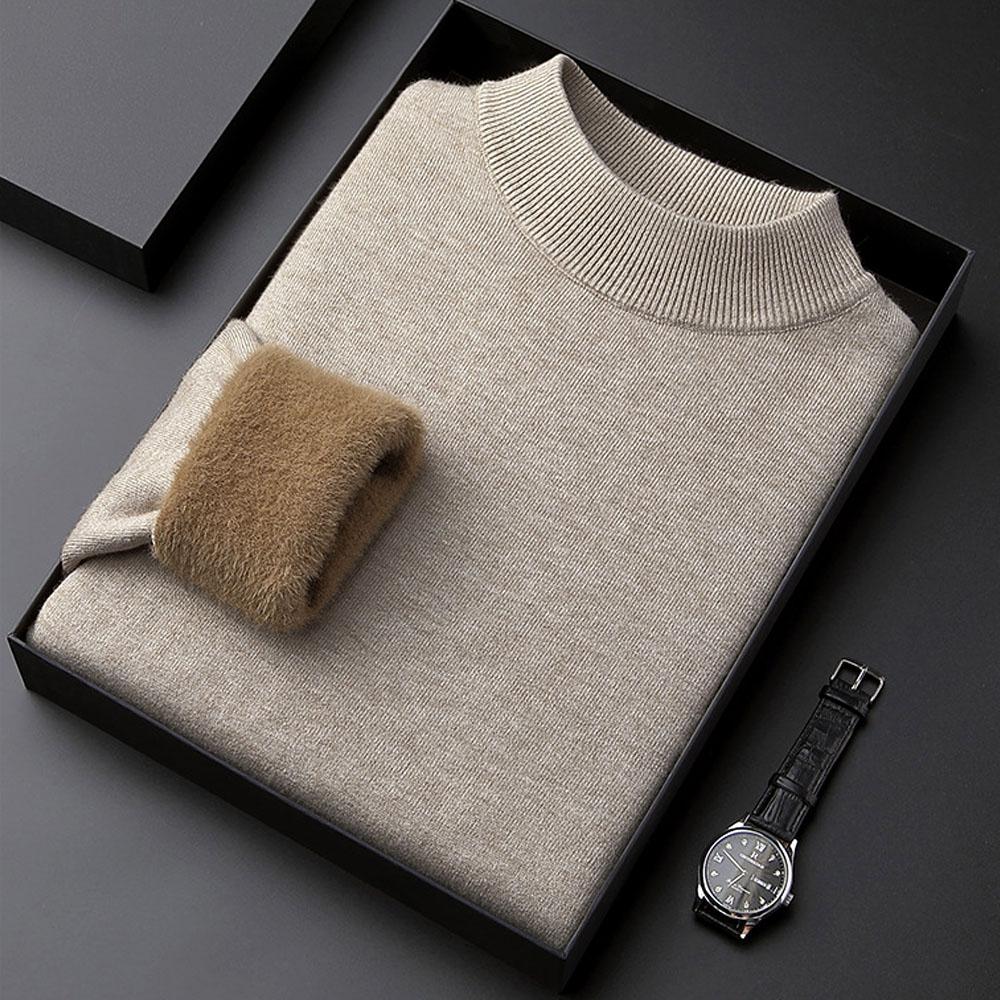 

Мужской свитер оверсайз для холодной осени и зимы, толстый бархатный трикотаж, пуловеры, блузка, майка, корейская одежда, водолазка для женщин M бежевый