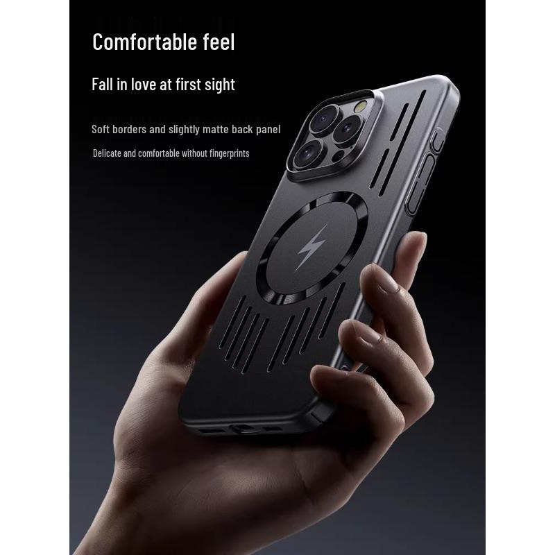 Compatible with iPhone 17 Pro Max Metal Paint Hollow Heat Dissipating Magnetic Suction Hard Case