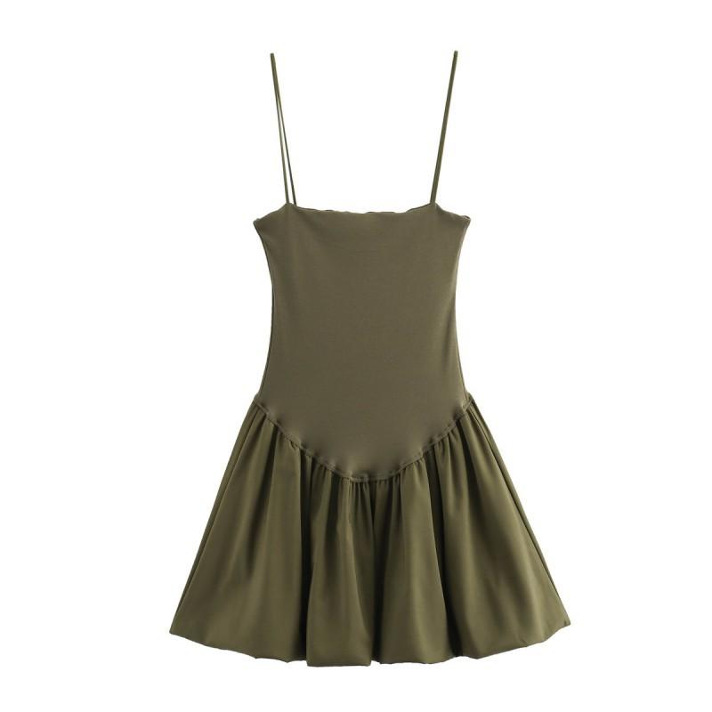 

European American Women s Clothing Summer Fluffy Rib Splicing Suspender Short Dress S