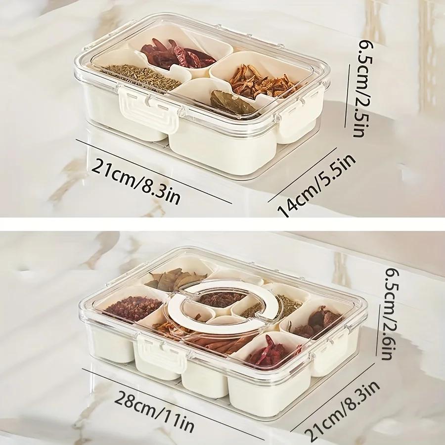 4Grid /8 Grid Snack Box Container, Portable Travel Charcuterie Board with Lid, Refrigerator Food Storage Box, Snack Organizer
