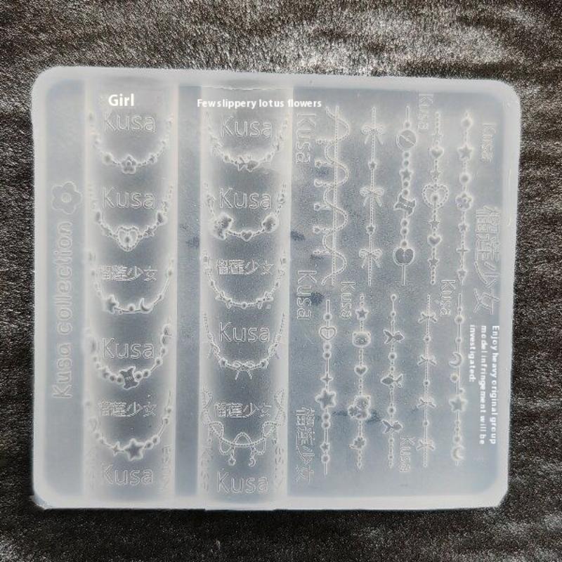 Multi-layer French Chain Beaded Silicone Nail Art Mold 3D Chain And Bowknot Nail Decor Clear Manicure Template