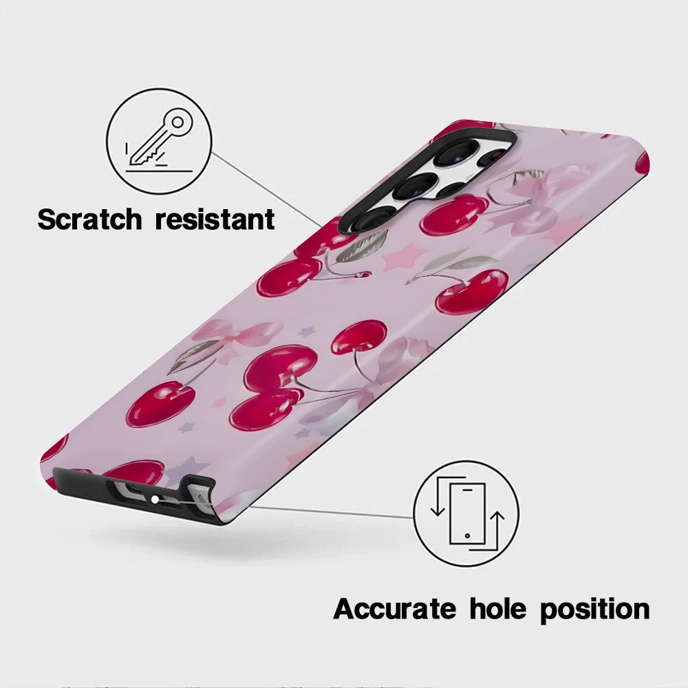 Korean Pink Cherry Bow Mobile Phone Case Samsung S26Ultra Two-in-one Film Case S23 + Anti-drop Protective Case