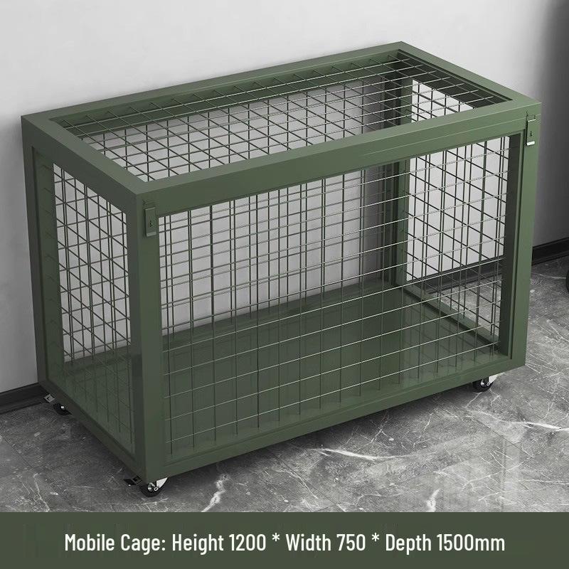 Large Army Green Heavy-Duty Mobile Mesh Storage Cage with Wheels