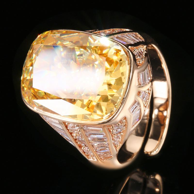 Jewelry Copper Bottom Gold-Plated High Carbon Diamond Ice Flower Square Diamond Copper Inlaid Retro Rose Gold Ring 12 * 16