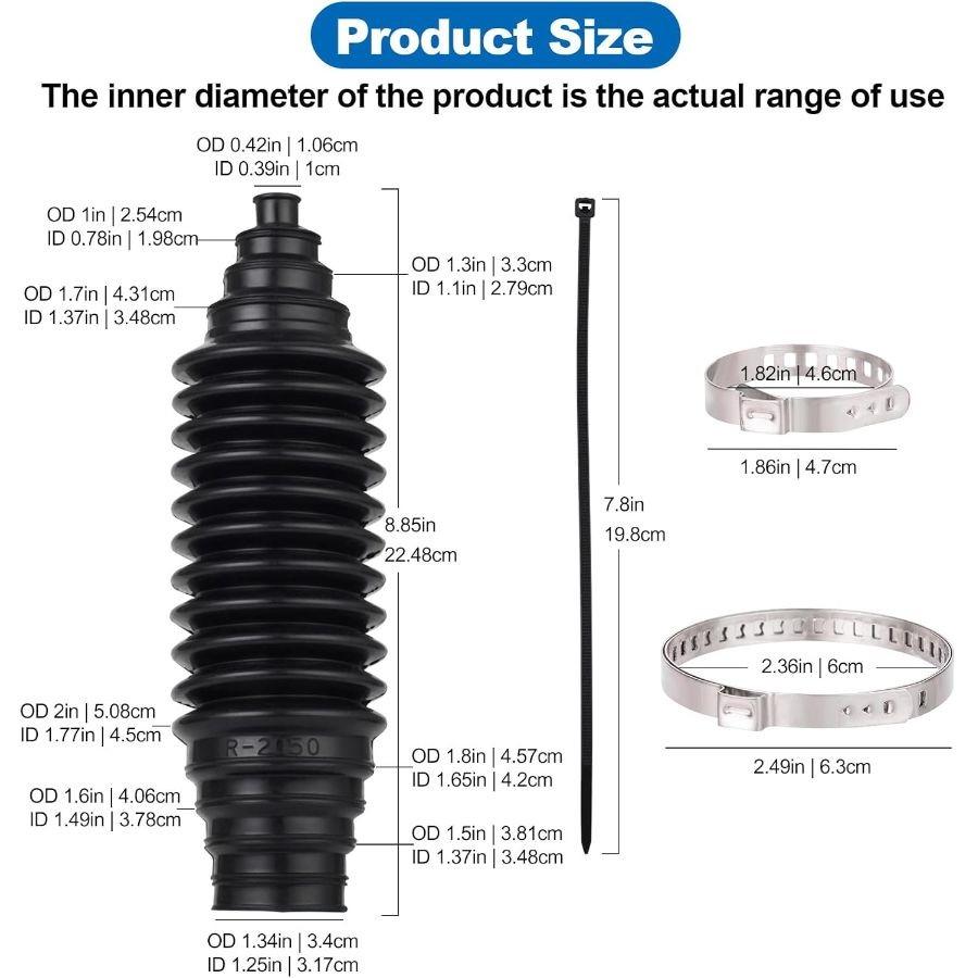 Inner Tie Rod Boot Kit, 2PCS Universal Adjustable Car Tie Rod Boot with Bellow C