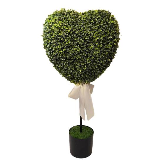 Yapay Yeşil Bitkiler Kalp Şeklinde Saksıda Beyaz Kurdele Fiyonklu Dekor Bakım Gerektirmez Sevgililer Günü Ev Dekorasyonu İçin Sahte Mini Kalp Şeklinde Ağaçlar