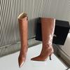 Fashion New Mixed Color Snake Patterned Side Zipper Knee High Boots Autumn Winter European American Fashion Pointed High-heel Long Boots