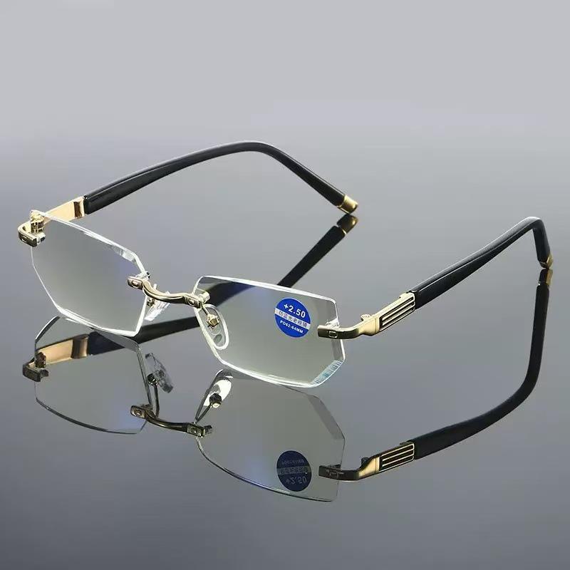 Rimless Photochromic Anti-Blue Light Reading Glasses for Middle-Aged & Elderly - Anti-Fatigue, Eye Protection Presbyopic Glasses