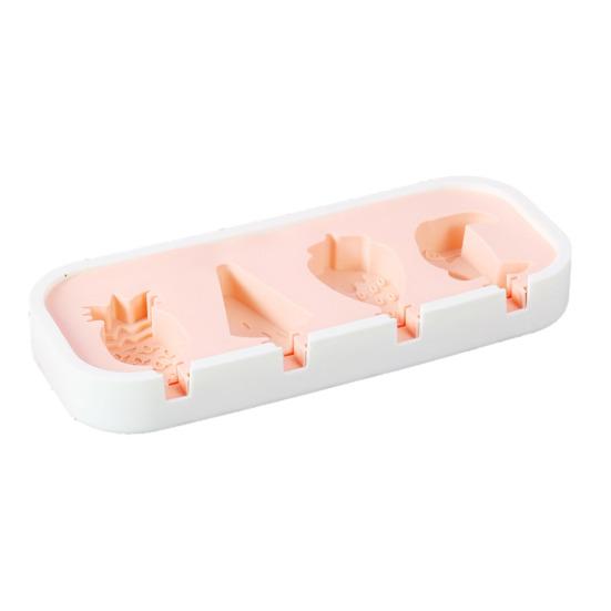 Silicone Ice Cream with Mold Cover 4 Anti-Spill Dust-Proof Cavities Cute Shapes E розовый