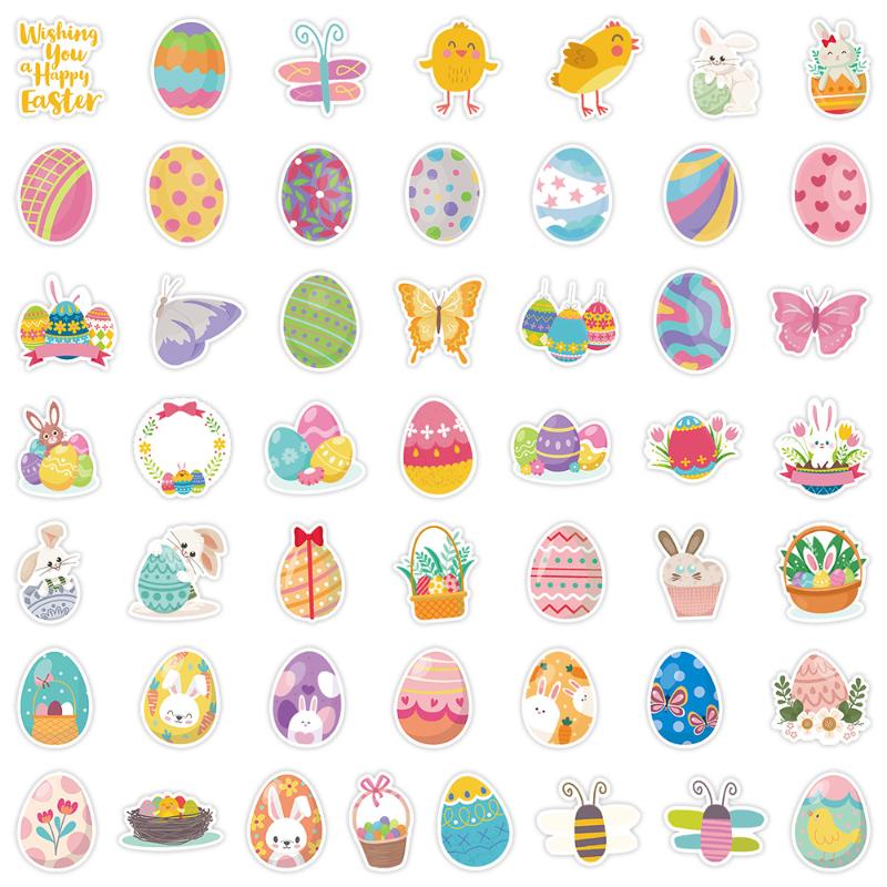 50 Stück/Set Oster Graffiti Aufkleber Niedliche Kaninchen Osterei Cartoon Festival Aufkleber DIY Gepäck Telefon Gitarre Klassisches Kinderspielzeug