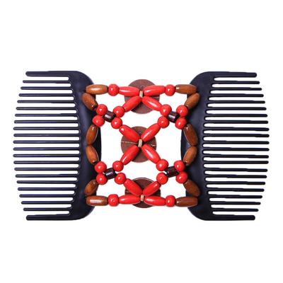 Fashion Women Elasticity Hairpin Beads Double Comb Clip Hair Device Stretchy Magic Comb