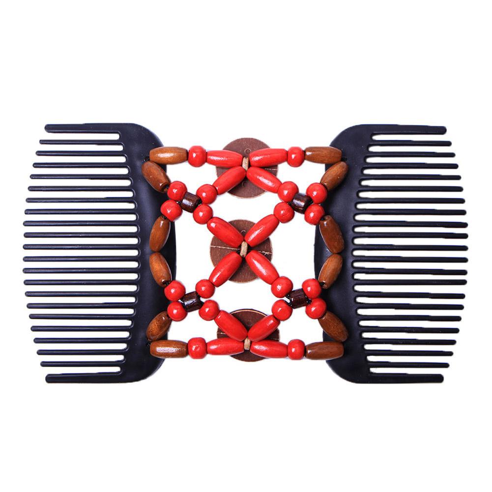 Fashion Women Elasticity Hairpin Beads Double Comb Clip Hair Device Stretchy Magic Comb