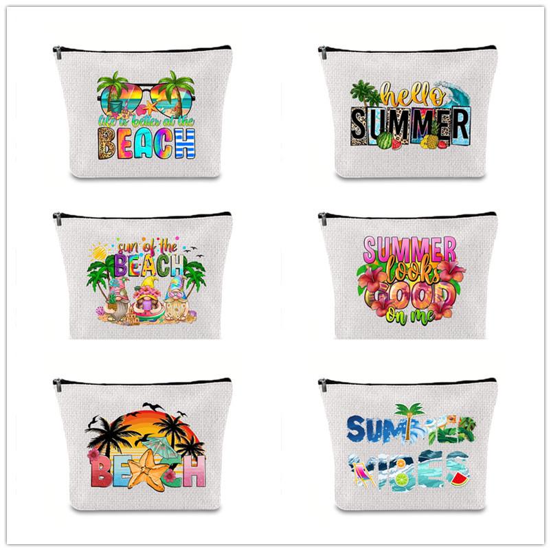 Large Capacity Linen Makeup Bag: Cross-Border Printed Cosmetic Storage with Zipper