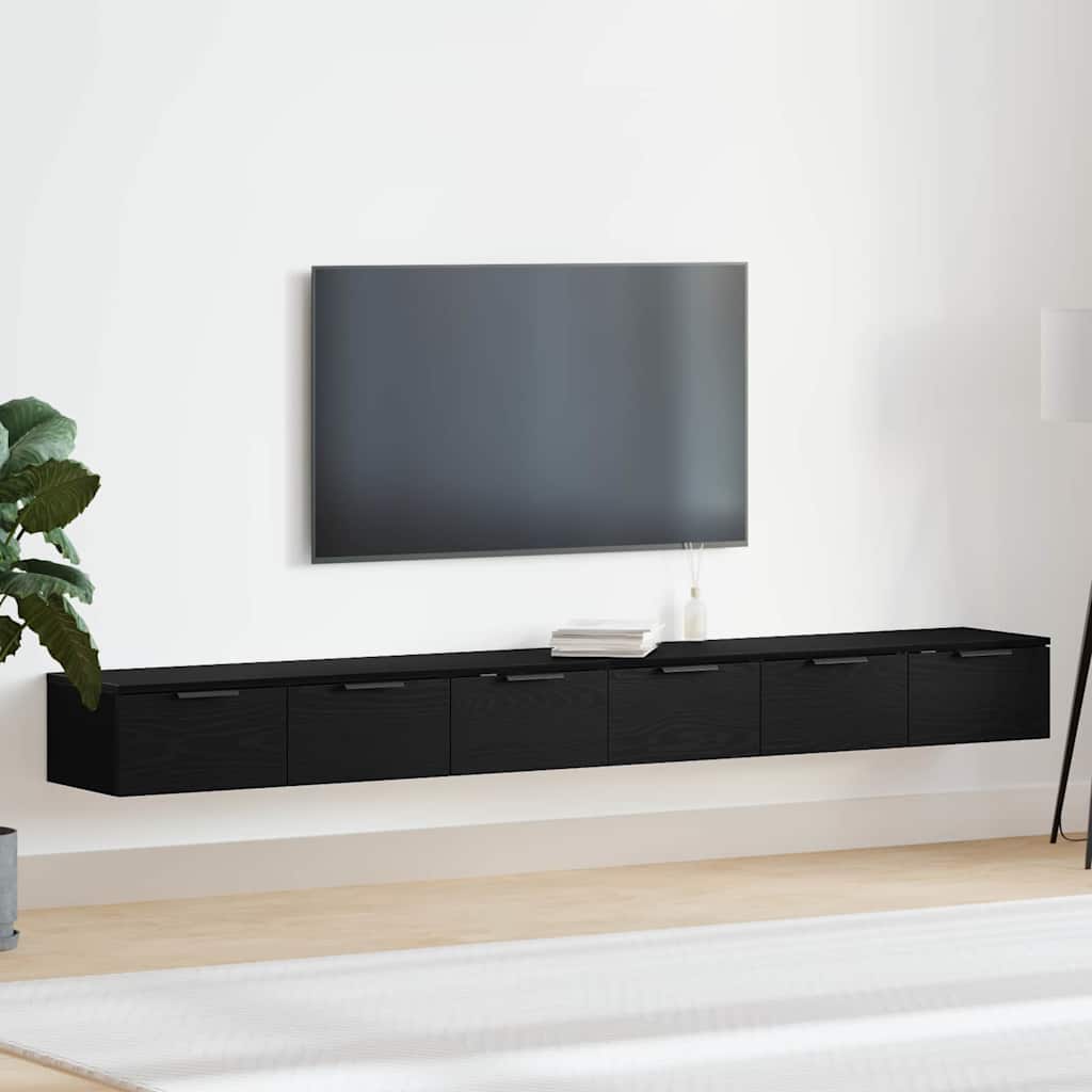 Wall Mounted Cabinet 2 pcs Black Oak Effect Particleboard
