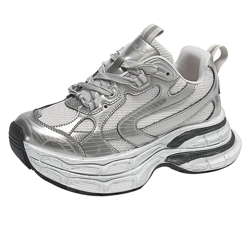 Women's Chunky Sneakers White Luxary Ladies Running Casual Sneakers Fashion Light Sports Fitness Mesh Shoes Mid Heel Pumps